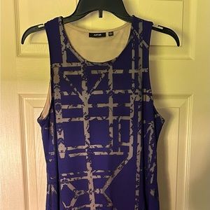Navy Blue/tan stretchy below knee dress , A.P.T.  brand, size Large.